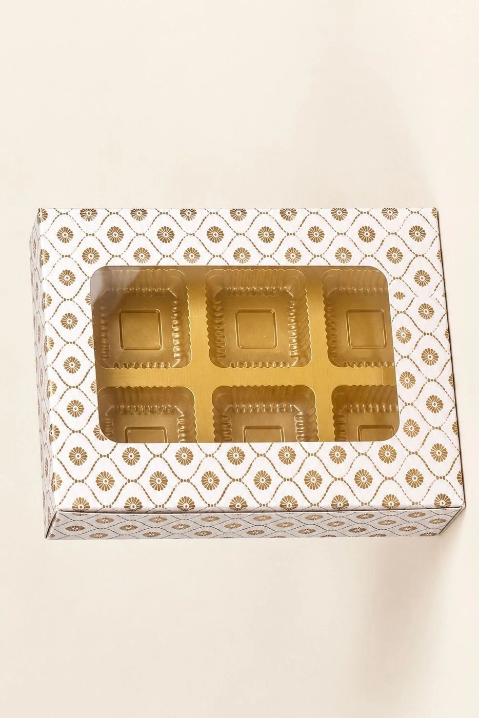 6 Cavity Chocolate Box white  with Gold print  with Cavity Tray 10 pc 4