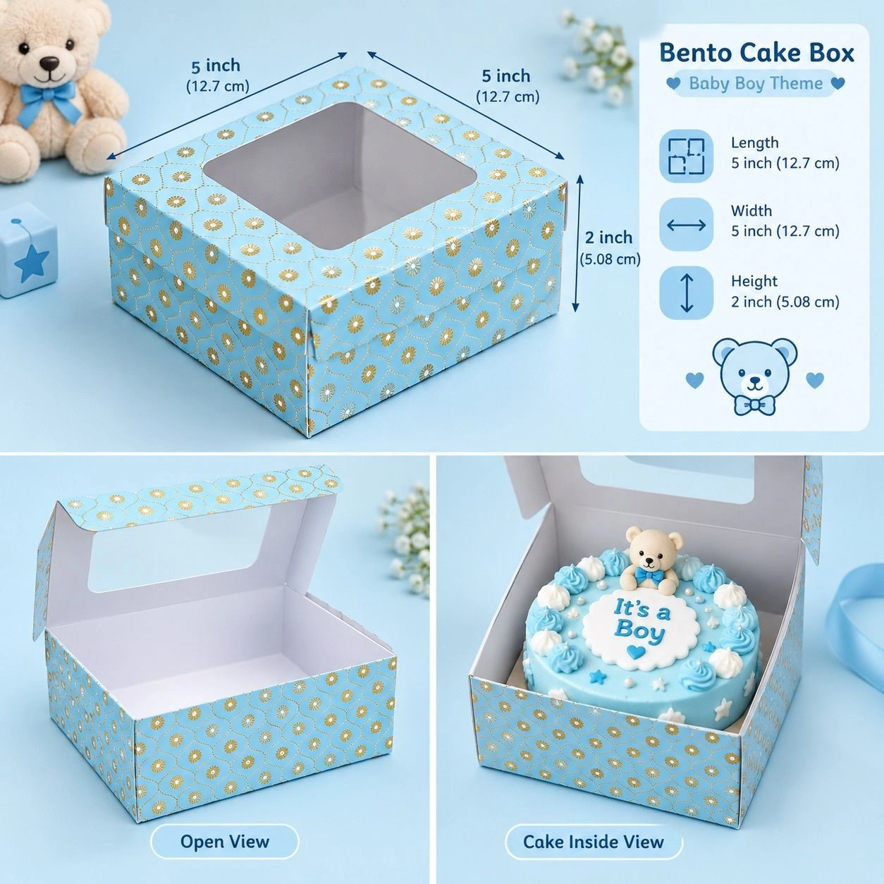 5 Inch Bento Cake Box (BABY BOY) 10 pc 8