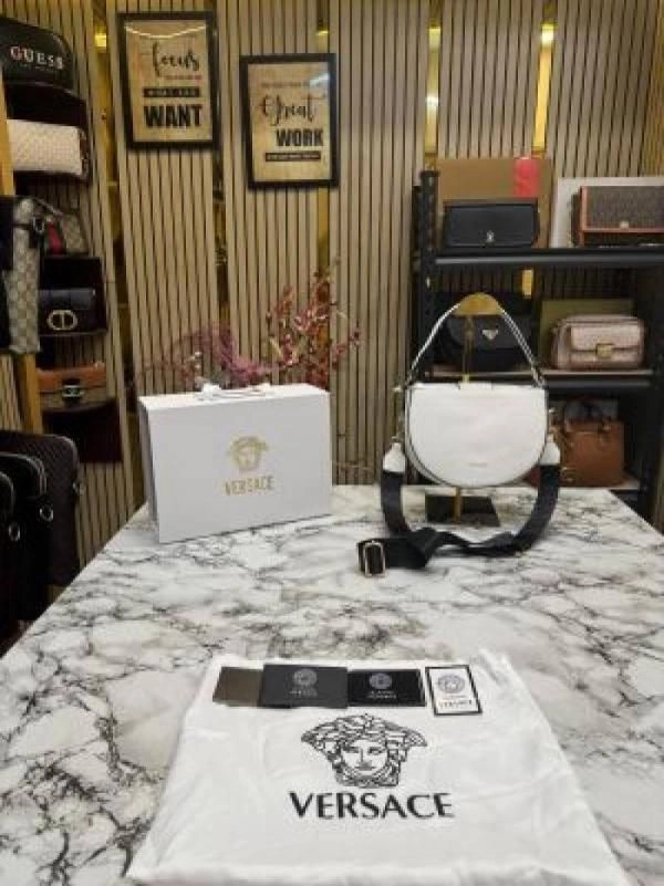 Versacce leather shoulder bag with gold accents include magnetic closure bag (white) 2