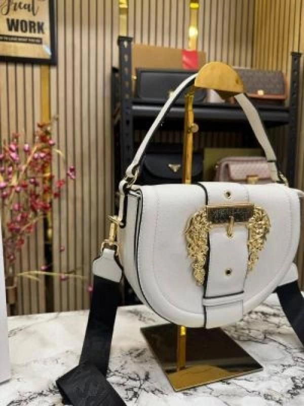 Versacce leather shoulder bag with gold accents include magnetic closure bag (white) 3