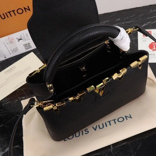 Louiis Vuitton LV Capucines M54663 Premium Quality Leather Bag With OG Box & Dust Bag & Extra Shoulder Strap (Black - 301) 2