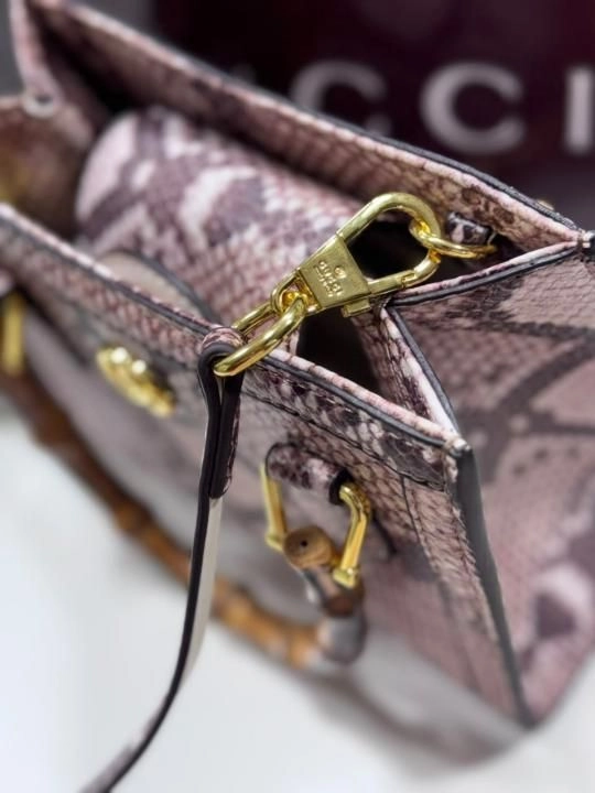 Guccci Diana python small tote bag With Original Box Extra Belt And Chain Charm High End Pink soft python leather 3