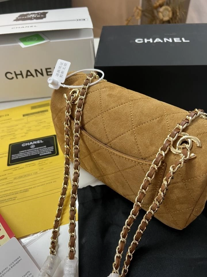 Chanell camel suede quilted flap bag gold-tone with signature chain strap OG QUALITY WITH TWO BOX 4