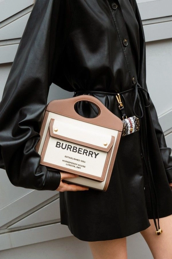 Burbberry Two Tone Canvas and Leather Pocket Premium Quality Bag With OG Box & Dust Bag (Brown - 228) 1