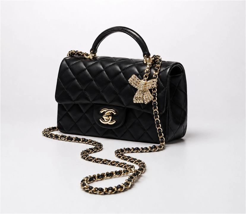 CHANE.L_MINI_CLASSIC_QUILTED_TOP_HANDLE_FLAP_WITH_CHARM_DOUBLE_BOX_PACKING_ULTRA_PREMIUM_QUALITY_DOUBLE_FLIP_BOX