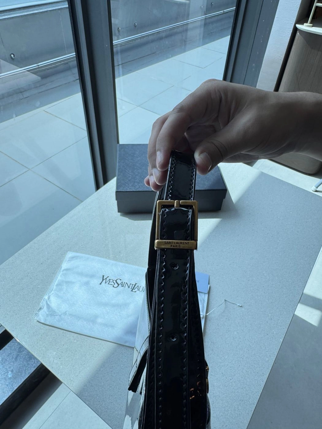 *YVES SAINT LAURENT YSL Le 5 à 7 HOBO IN BLACK PATENT LEATHER WITH OG BOX HEAVY DUSTBAG TAGS CARDS ETC*😻 4