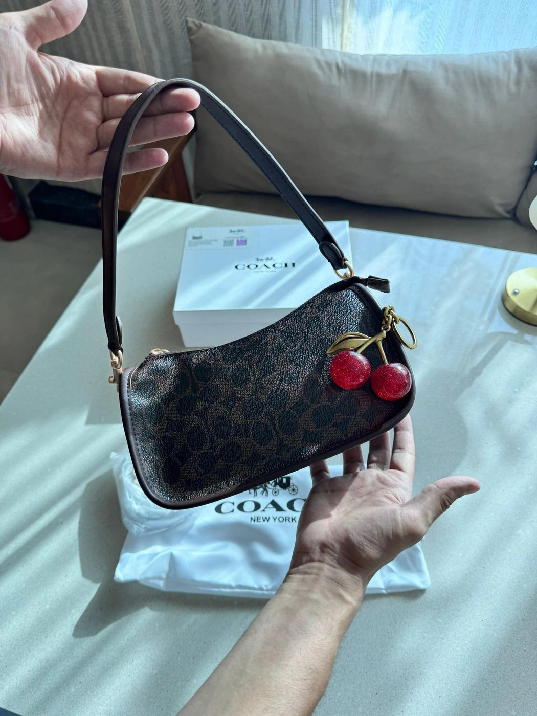 COACH WAVERLY SHOULDER BAG WITH CHERRY CHARM 🍒OG BOX, CARDS TAGS DUSTBAG*✅ 1