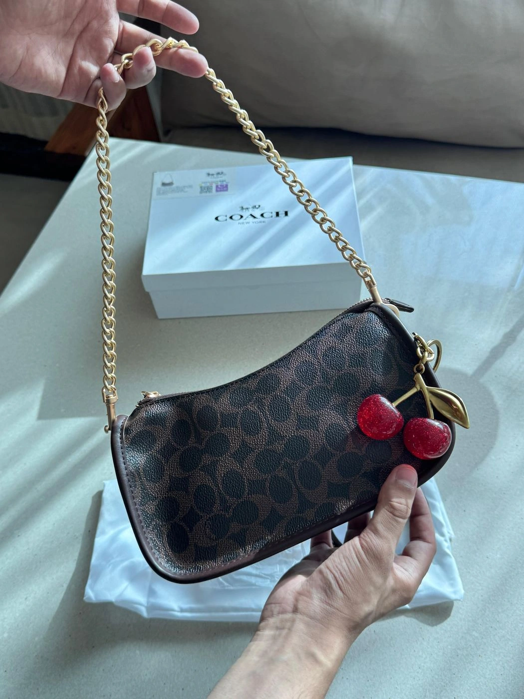 COACH WAVERLY SHOULDER BAG WITH CHERRY CHARM 🍒OG BOX, CARDS TAGS DUSTBAG*✅ 2