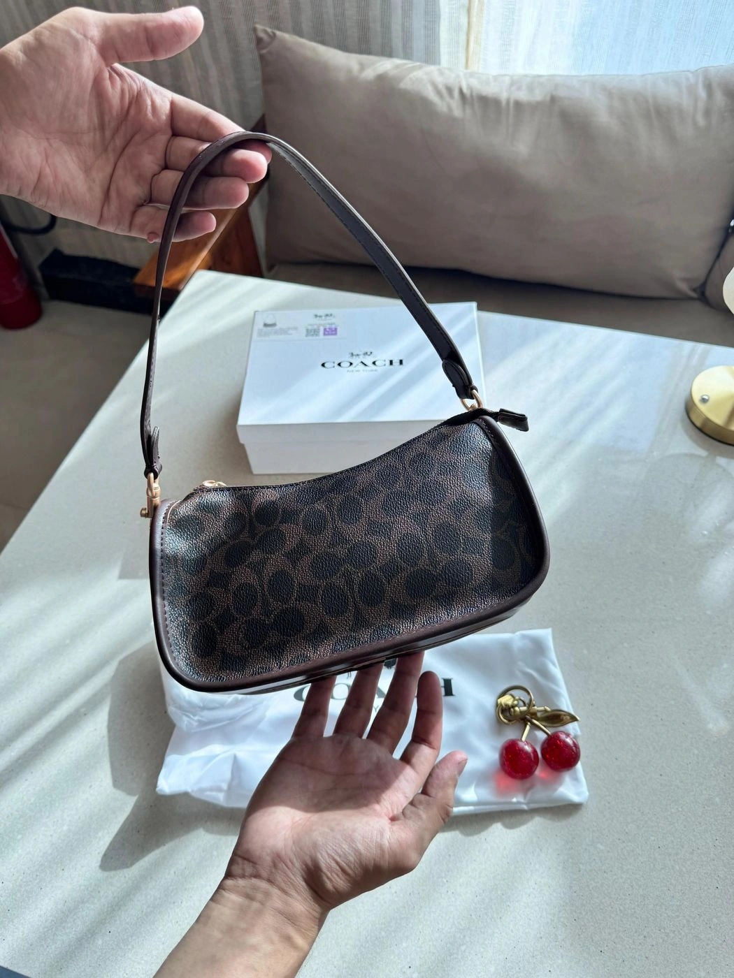 COACH WAVERLY SHOULDER BAG WITH CHERRY CHARM 🍒OG BOX, CARDS TAGS DUSTBAG*✅ 4