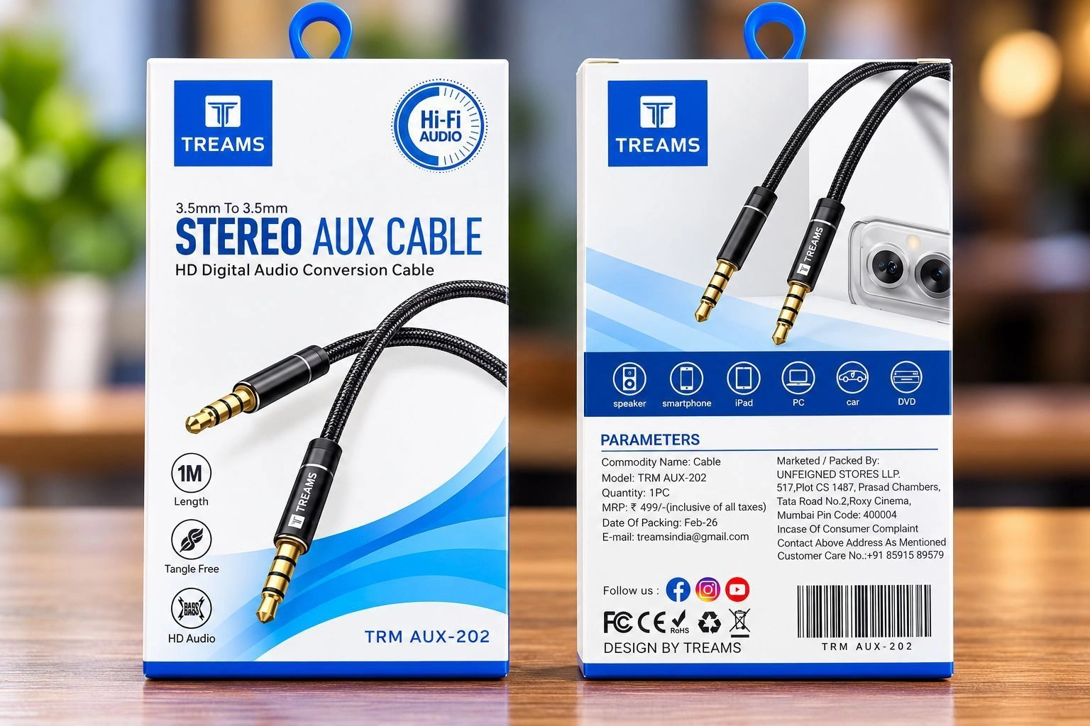 TREAMS TRM AUX-202 3.5mm to 3.5mm Stereo AUX Cable – 1 Meter 1