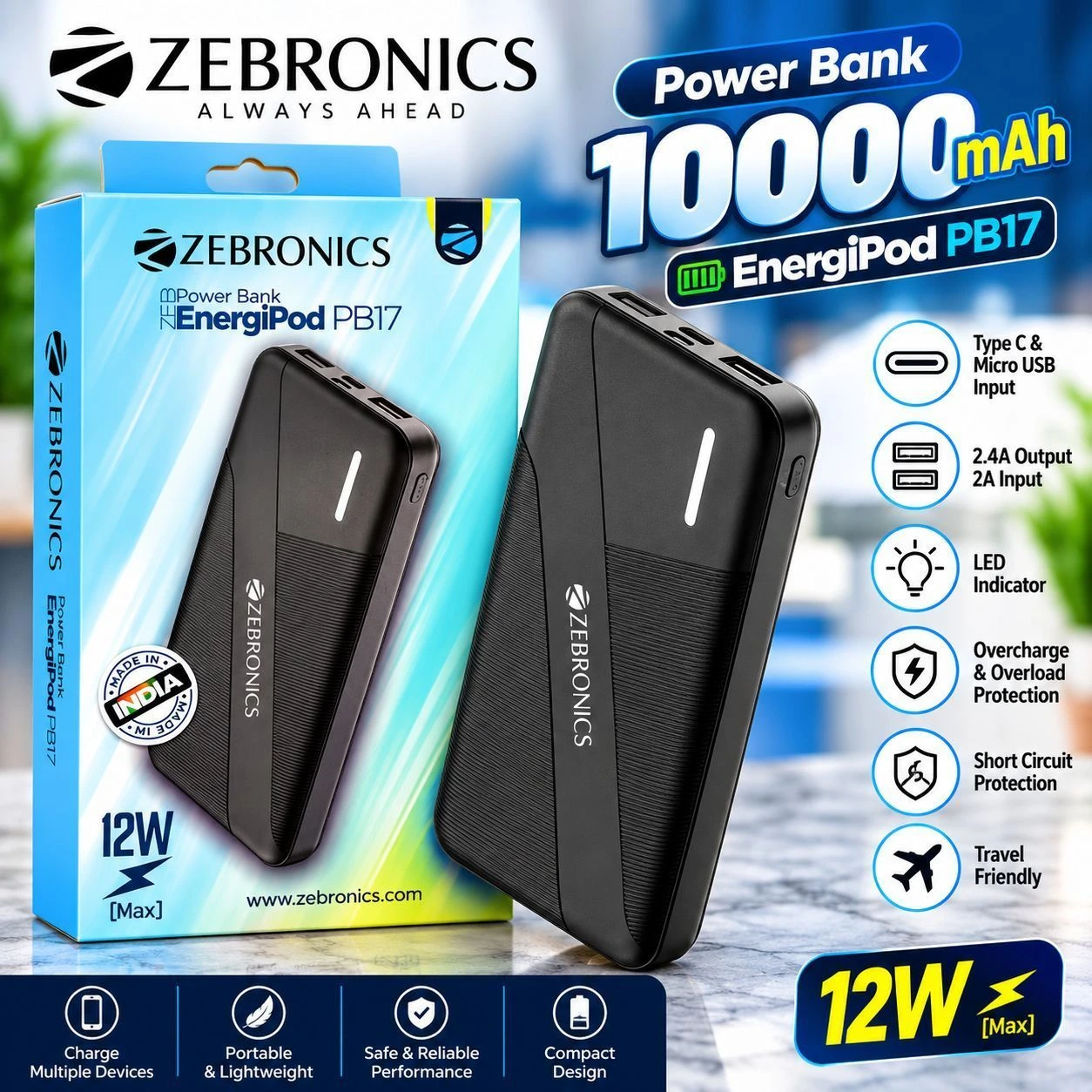 Zebronics EnergiPod PB17 10000mAh Power Bank 1