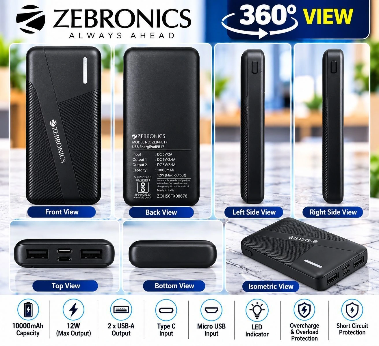 Zebronics EnergiPod PB17 10000mAh Power Bank 3