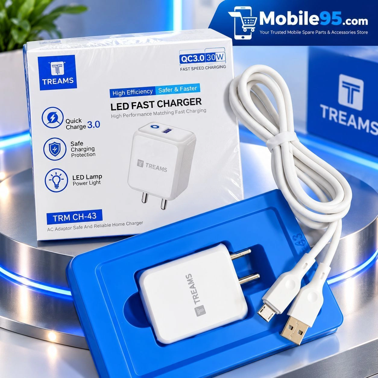 TREAMS TRM CH-43 QC3.0 30W LED Fast Charger with USB V8  Cable 2