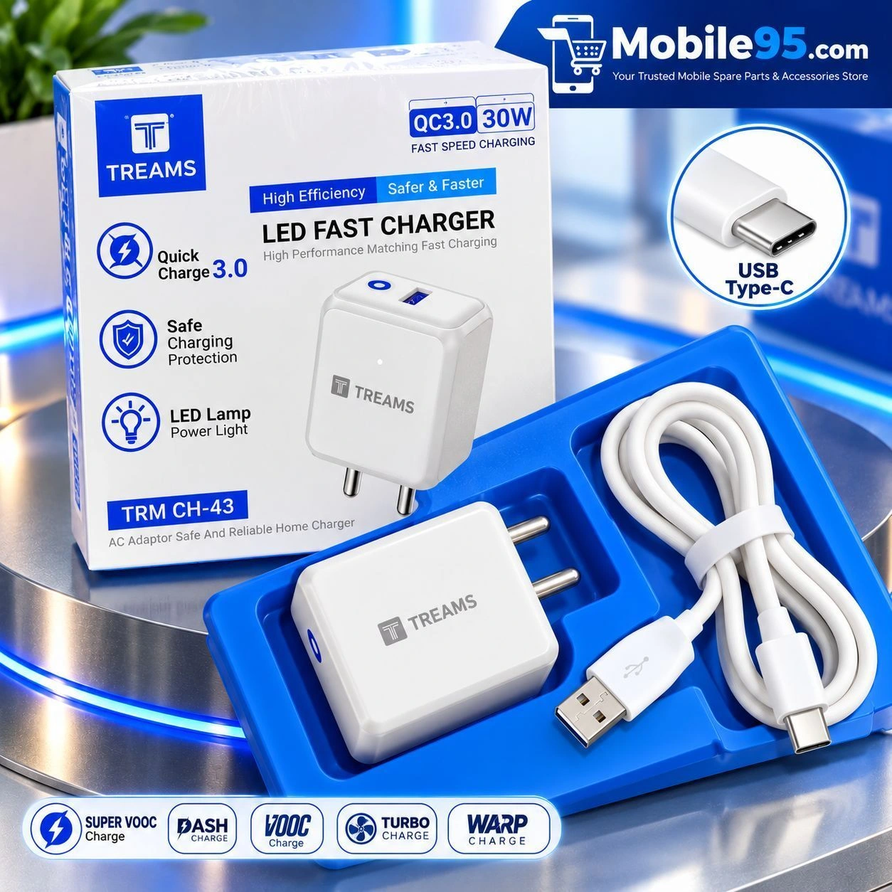 TREAMS TRM CH-43 QC3.0 30W LED Fast Charger with USB Type-C Cable 2