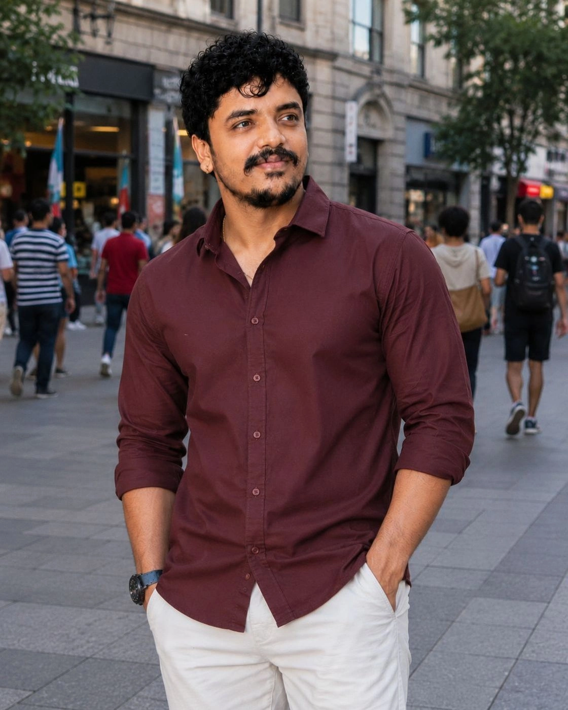 Men's Regular Fit Wine Red Casual Shirt 1