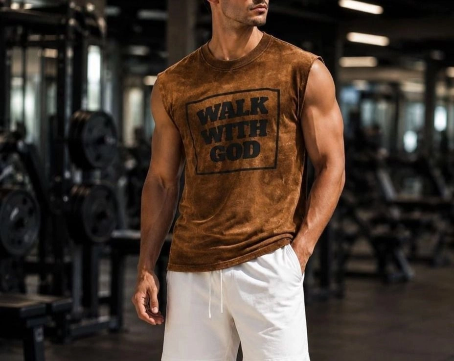 Walk with God" Acid-Washed Sleeveless Tank Top / Vest 1