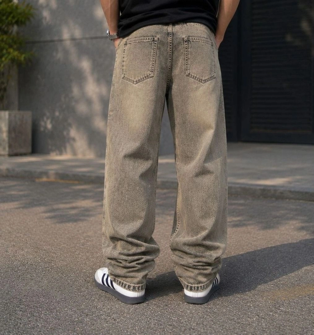 vintage dirty-wash baggy drawstring jeans 2