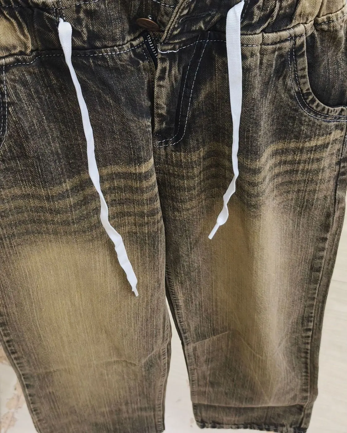 vintage dirty-wash baggy drawstring jeans 3