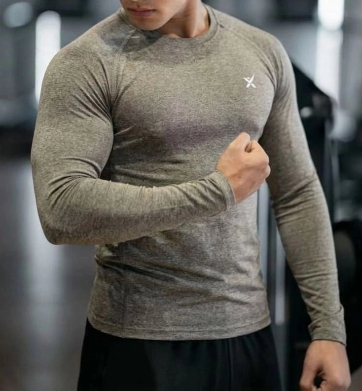 Men’s Premium Athletic Fit Raglan Long Sleeve Training Tee – Slate Brown 1