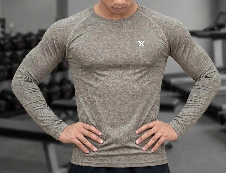Men’s Premium Athletic Fit Raglan Long Sleeve Training Tee – Slate Brown 2