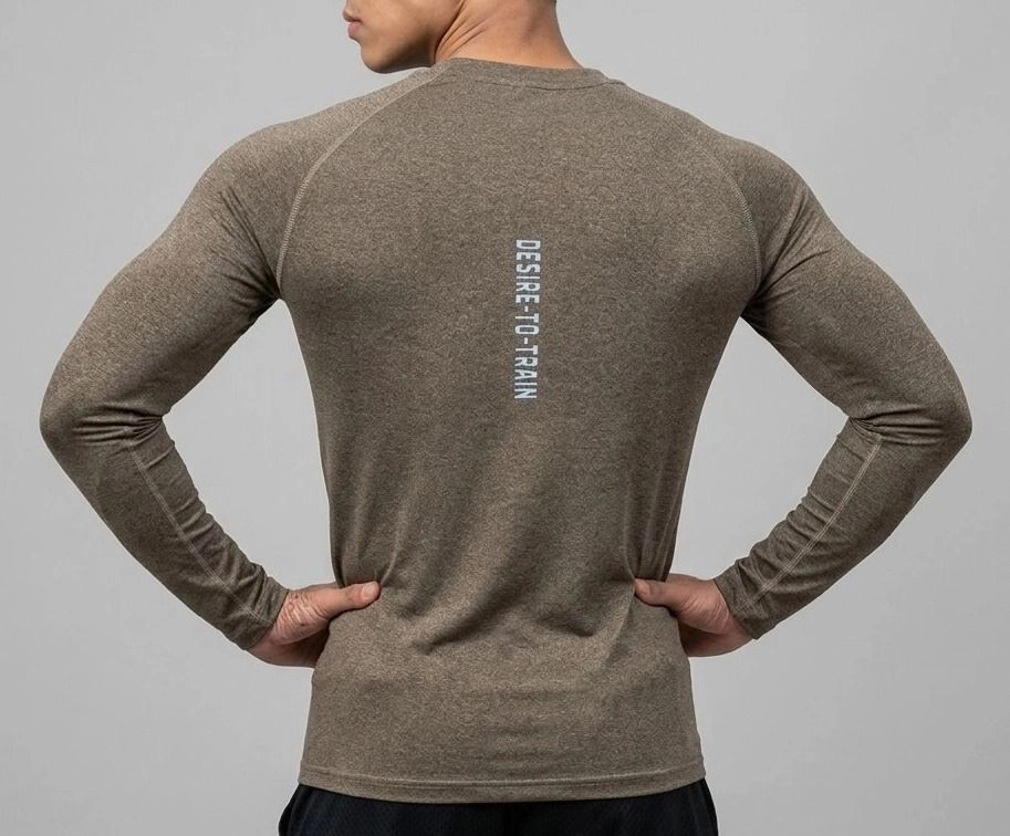 Men’s Premium Athletic Fit Raglan Long Sleeve Training Tee – Slate Brown 3