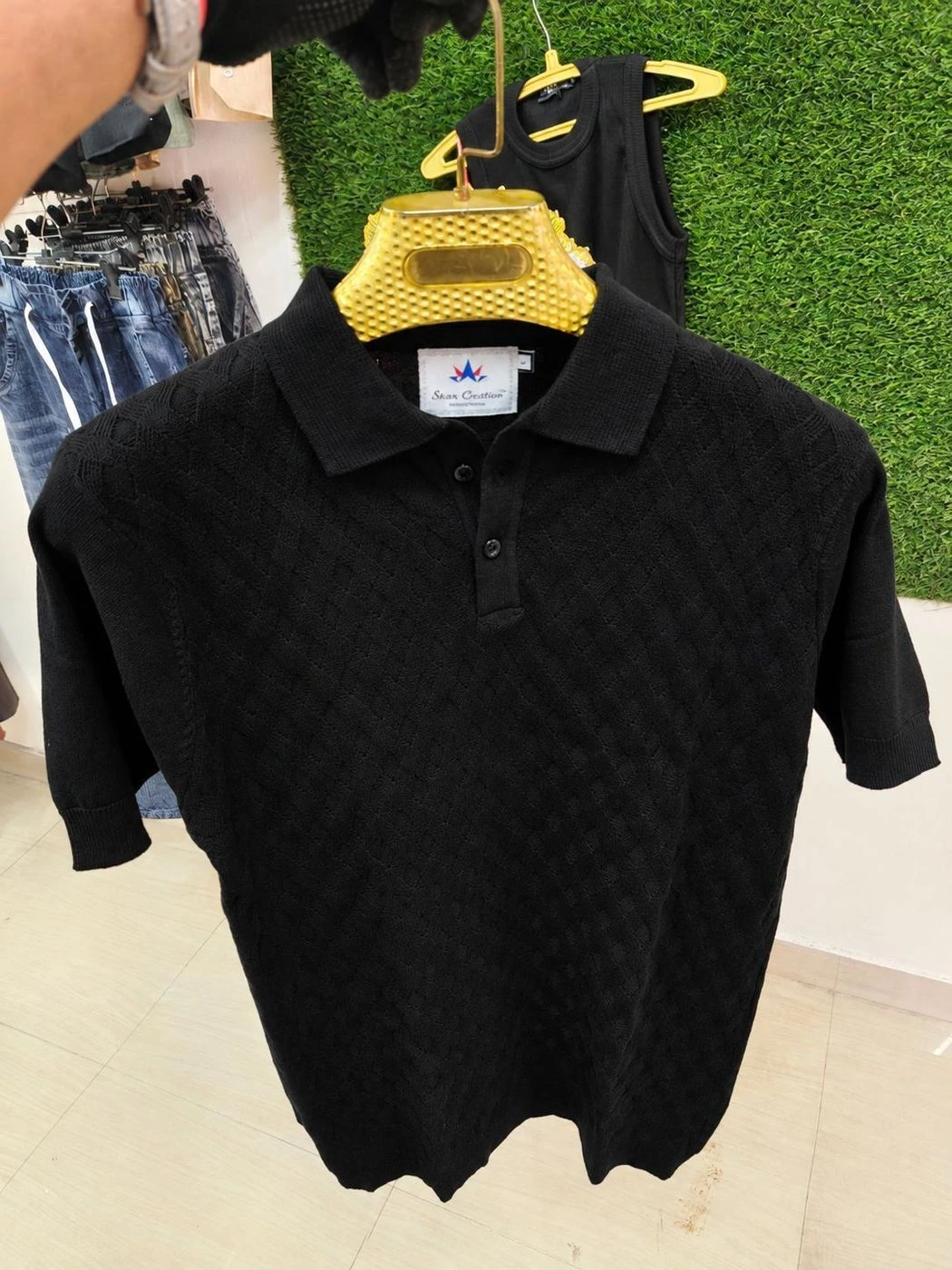 • Men's Luxury Textured Knitted Polo Shirt – Charcoal Black 3