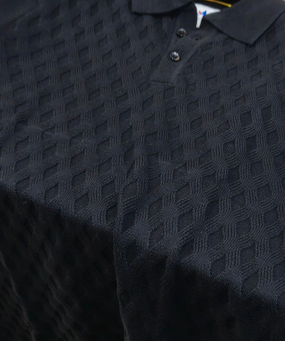 • Men's Luxury Textured Knitted Polo Shirt – Charcoal Black 5