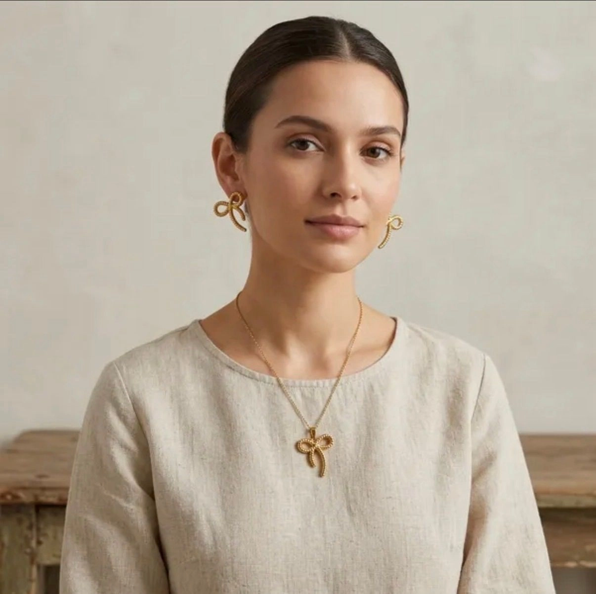 Bow Charm Necklace & Earrings Set