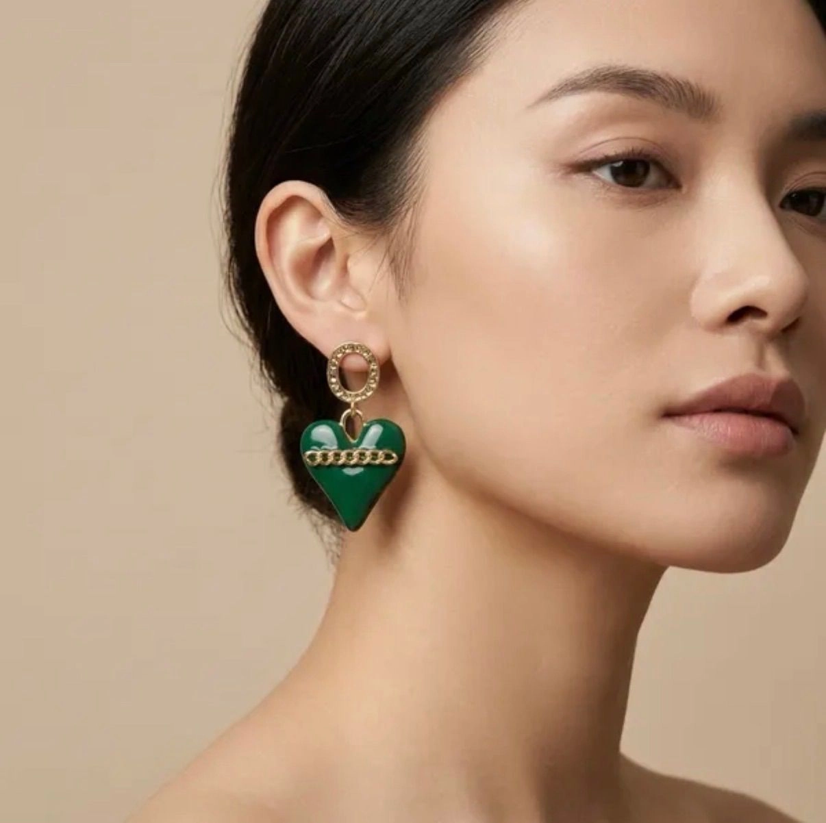 Green Heart Drop Earrings 1