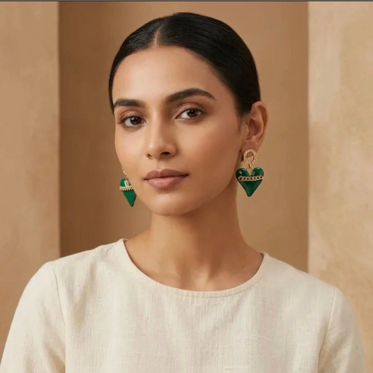 Green Heart Drop Earrings 2
