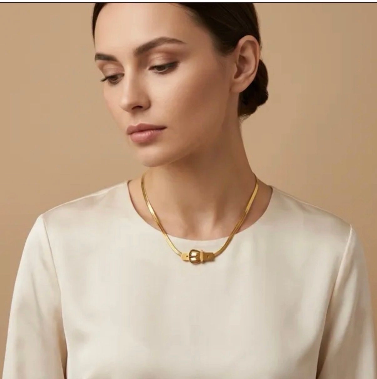 Gold-Tone Belt Choker Necklace 1