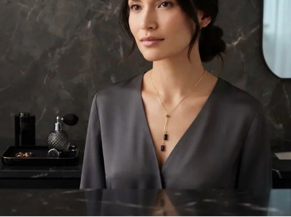 Gold-Tone Black Drop Pendant Necklace 1