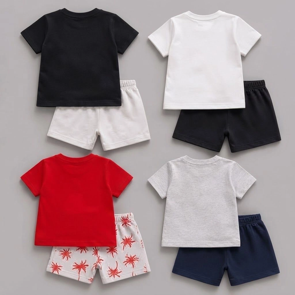 Toddler Kids Pack of 4 Cotton Casual T-Shirt with Matching Shorts Summer Set 3