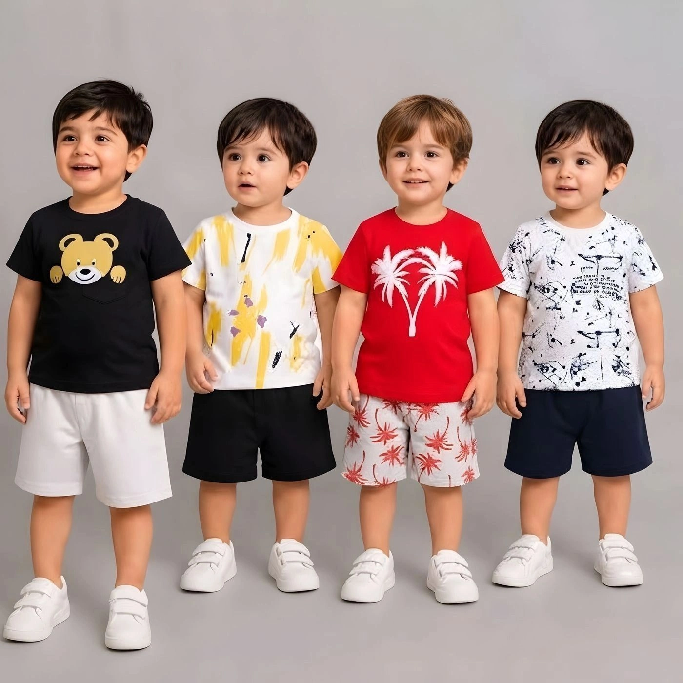 Toddler Kids Pack of 4 Cotton Casual T-Shirt with Matching Shorts Summer Set