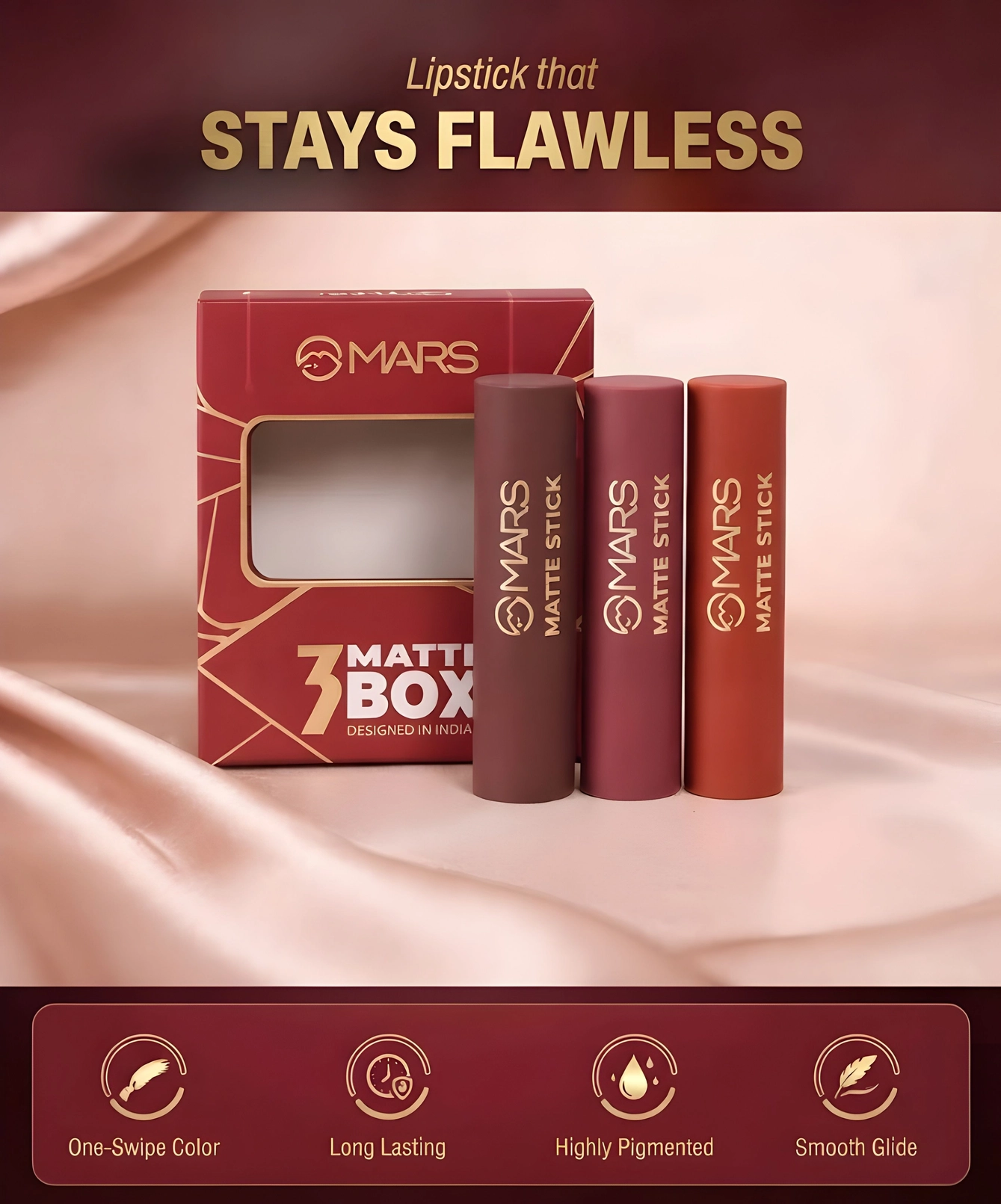 Set Of 3 Lipstick MARS Superior Long Stay Lipsticks 3