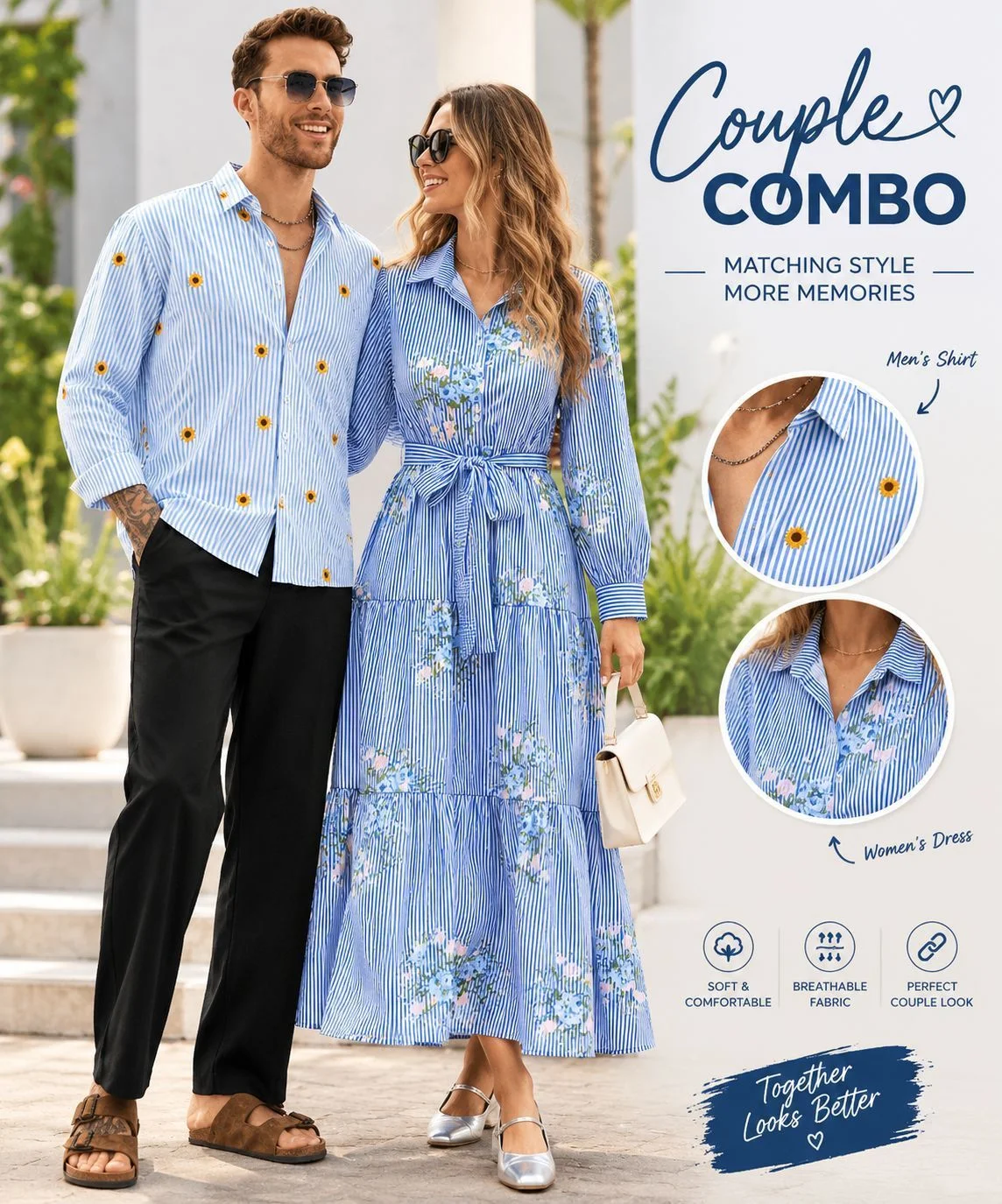 Trendy Latest Men Shirt & Partywear Women Dress Combo 1