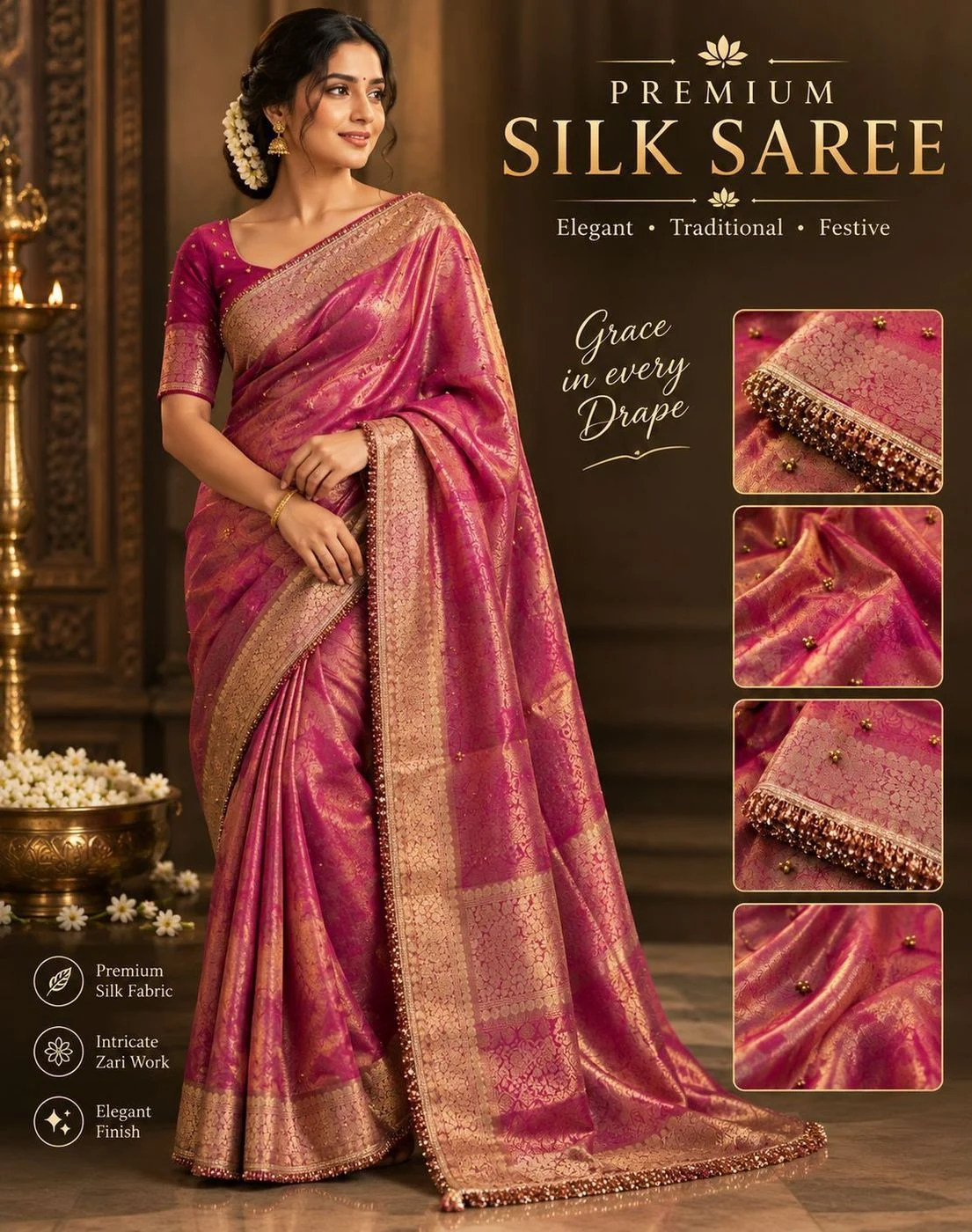 Tissue Silk Saree with Metal Ghungroo Attached and Sequence Lace 1