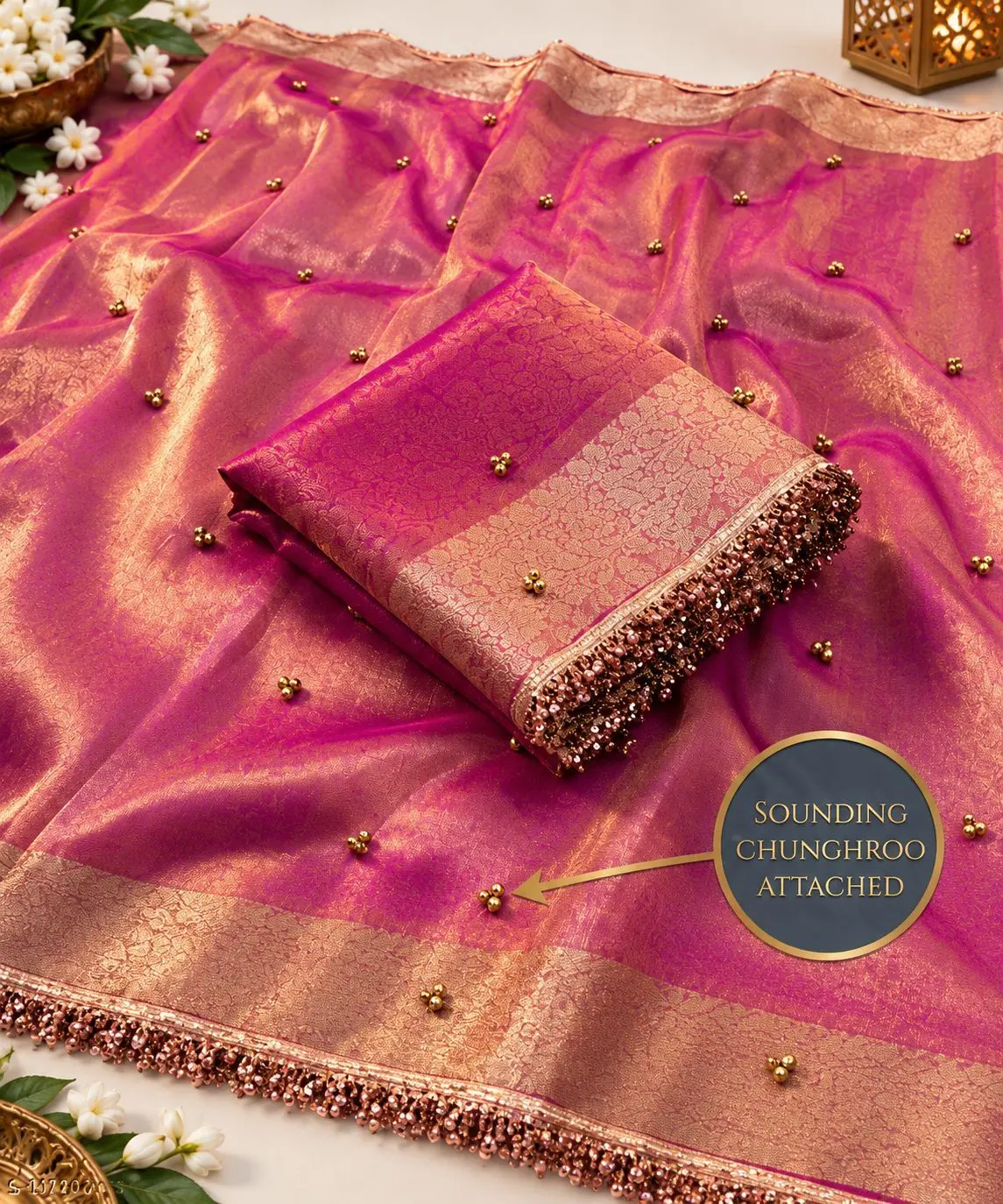 Tissue Silk Saree with Metal Ghungroo Attached and Sequence Lace 2
