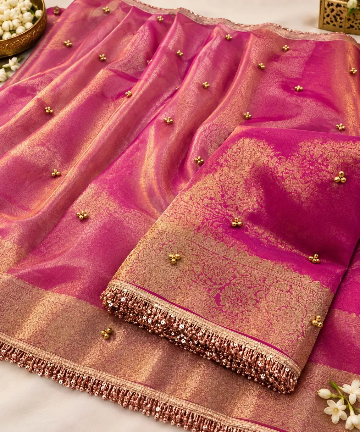 Tissue Silk Saree with Metal Ghungroo Attached and Sequence Lace 3