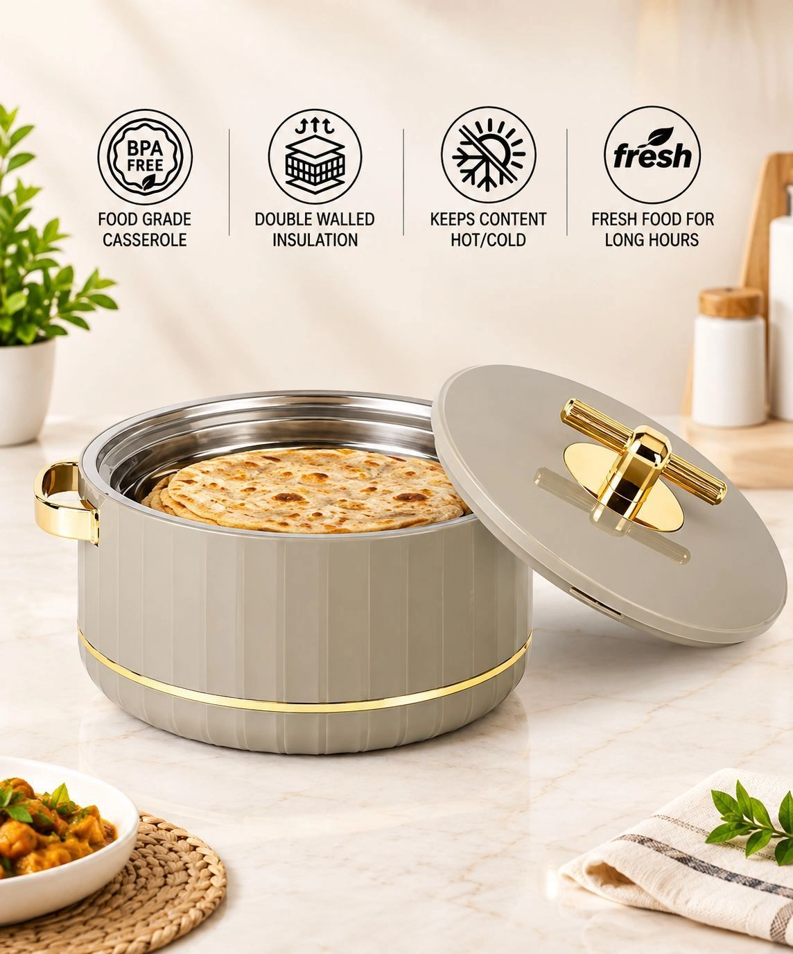 Pack of 3 Deluxe Decor Inner Stainless Steel Insulated Casserole 2
