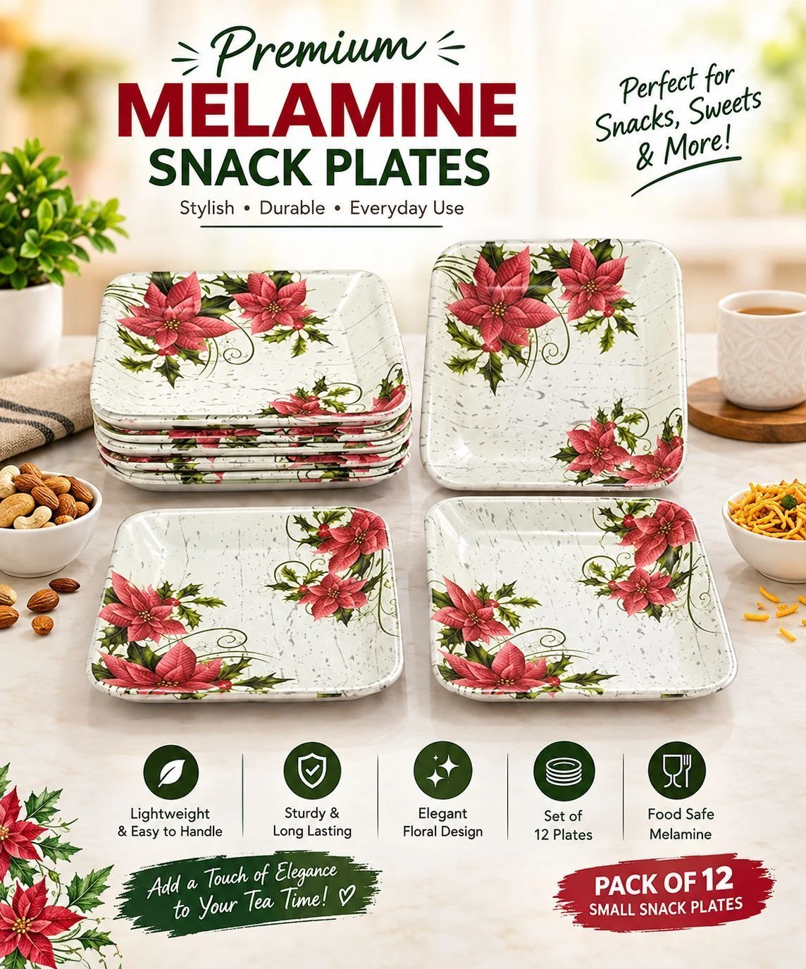 Stylish Melamine Small
K
Snack Plates Set of 12 1
