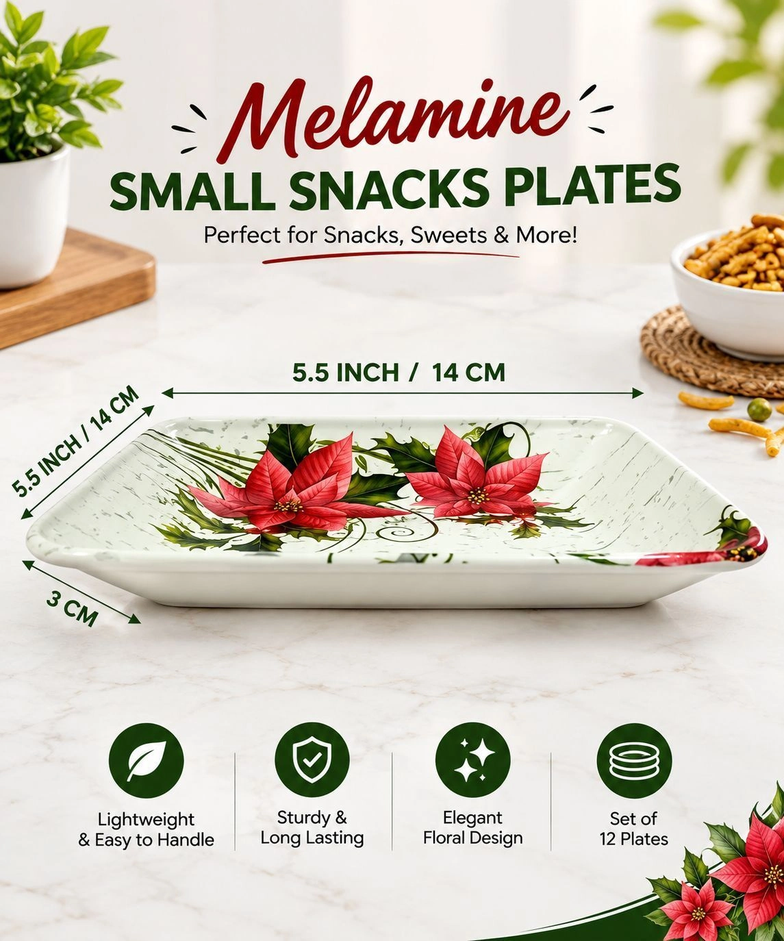 Stylish Melamine Small
K
Snack Plates Set of 12 2