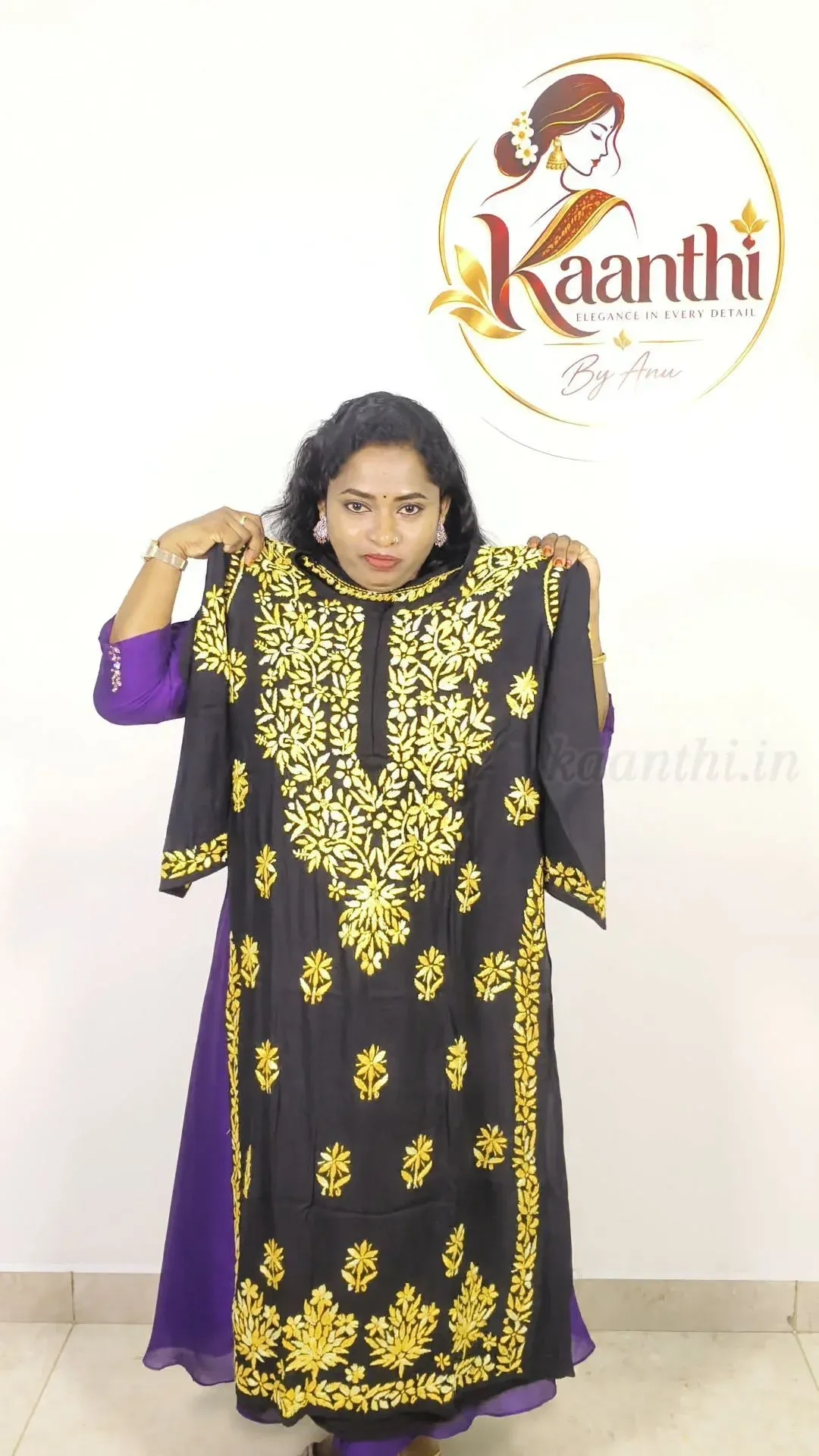 Chikankari Pure Handwork-Black and Yellow 3
