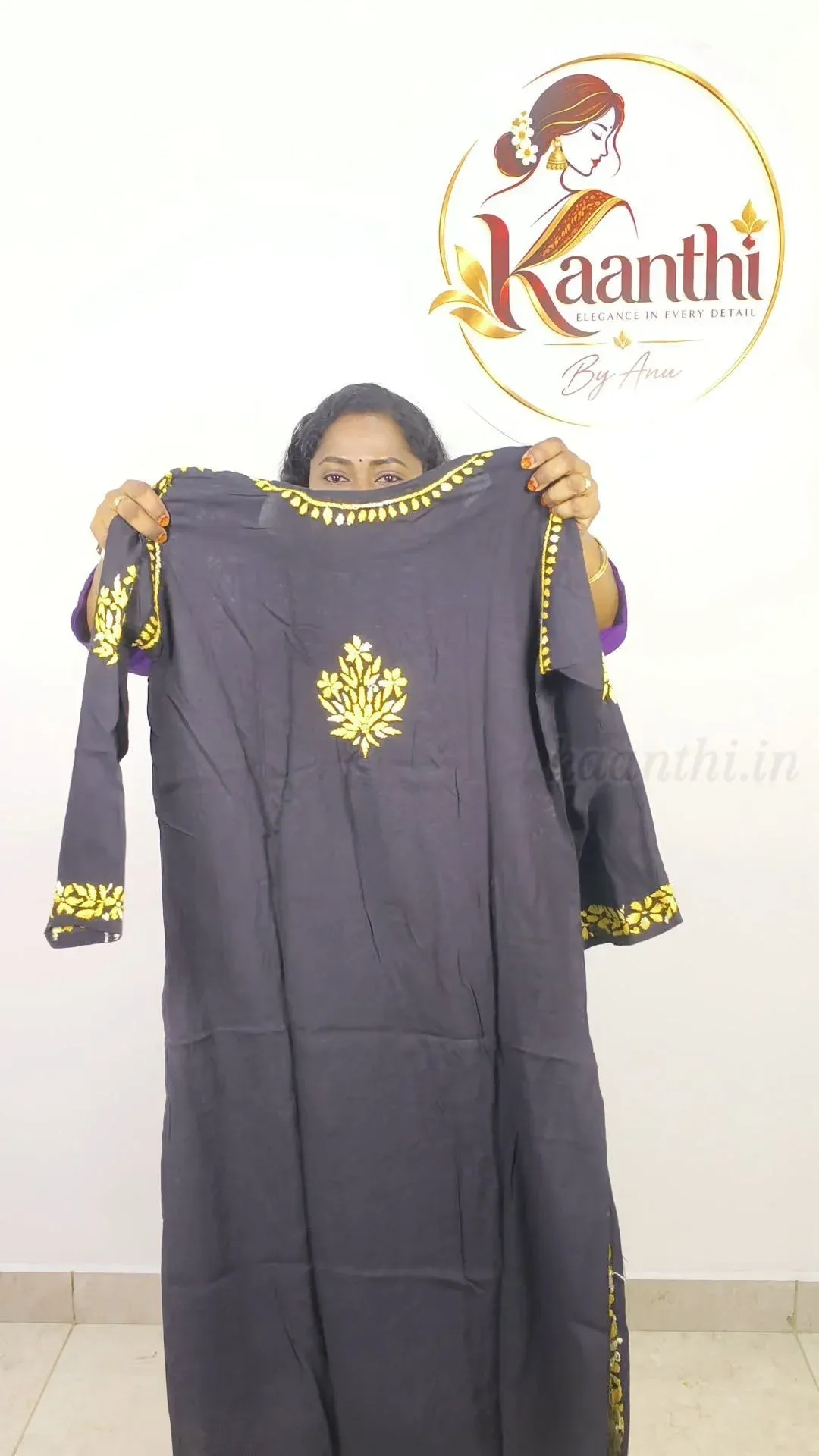 Chikankari Pure Handwork-Black and Yellow 4