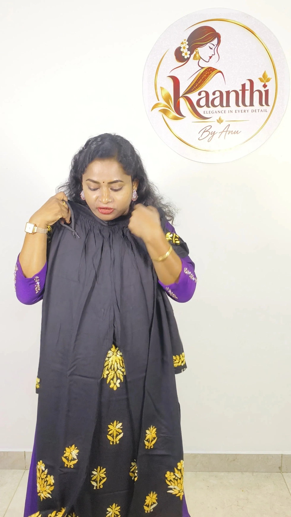Chikankari Pure Handwork-Black and Yellow 5