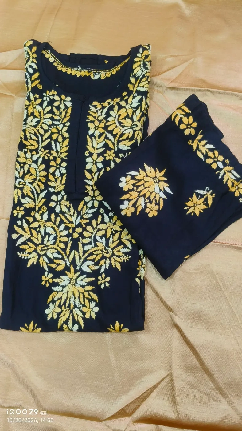 Chikankari Pure Handwork-Black and Yellow 6