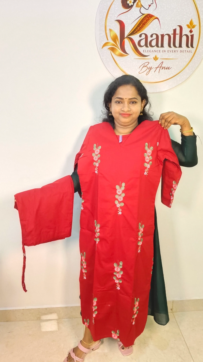 Pure Cotton Embroidery Set - Maroon 1