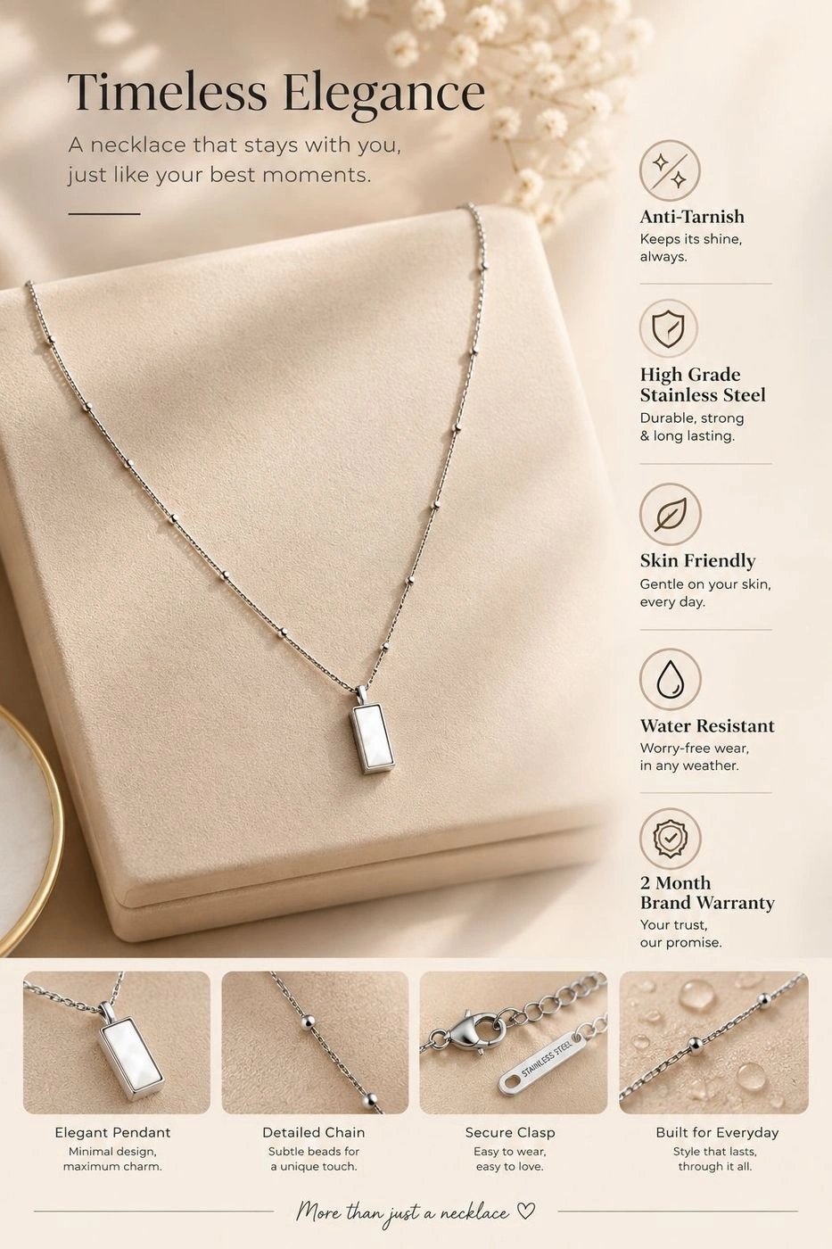 Anti Tarnish Glossy brick 
necklace - Silver 2