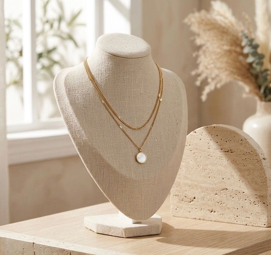 Anti Tarnish Double-layer white shell necklace - Gold 2