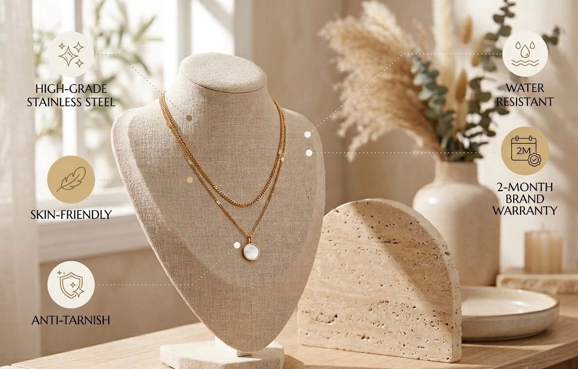 Anti Tarnish Double-layer white shell necklace - Gold 3